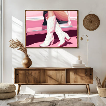 Embrace the charm of retro fashion with this captivating artwork. A harmonious blend of pastels and for Sitting Area