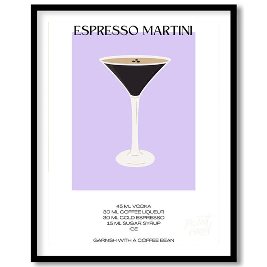 This sleek and modern poster features a striking illustration of an Espresso Martini in a sophistic… for home