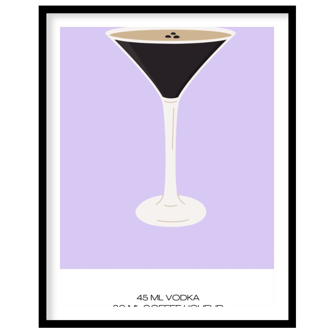 This sleek and modern poster features a striking illustration of an Espresso Martini in a sophistic… for home