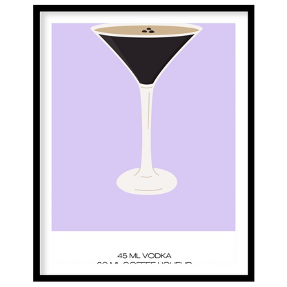 This sleek and modern poster features a striking illustration of an Espresso Martini in a sophistic… for home