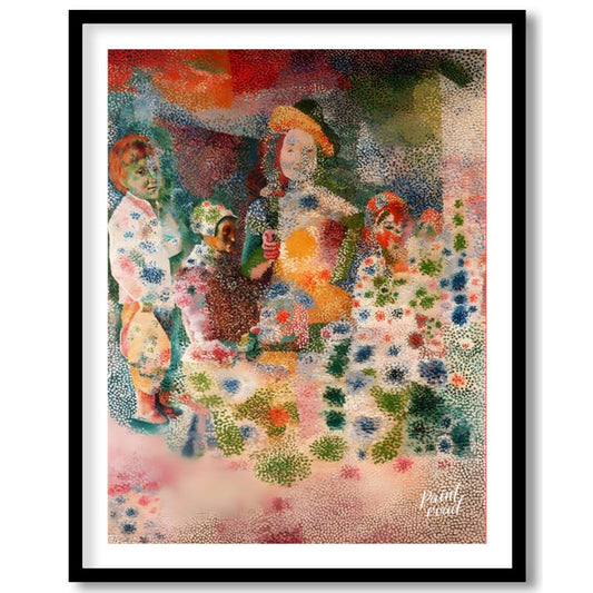 Children with Flowers (Puntinismo Style) Painting available online at Paintroad showing art collector art enthusiast and art history