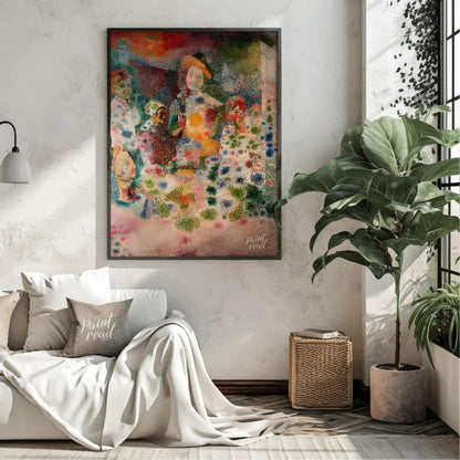 Children with Flowers (Puntinismo Style) Painting available online at Paintroad showing art collector art enthusiast and art history