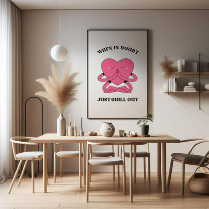 This charming digital illustration features a soft pink heart character, complete with two small ey… for dining room