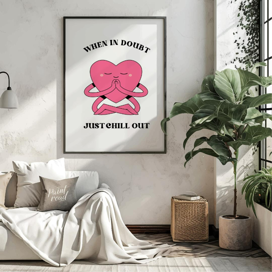 This charming digital illustration features a soft pink heart character, complete with two small ey… for living room