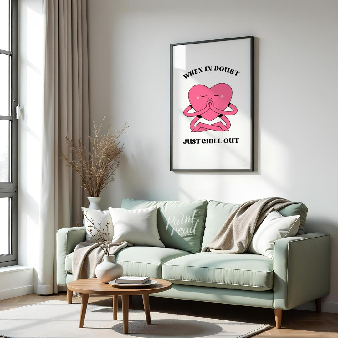 This charming digital illustration features a soft pink heart character, complete with two small ey… for living room
