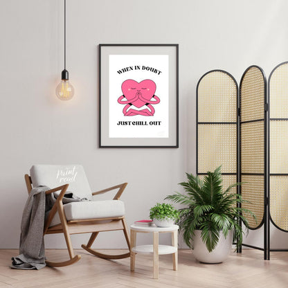This charming digital illustration features a soft pink heart character, complete with two small ey… for living room