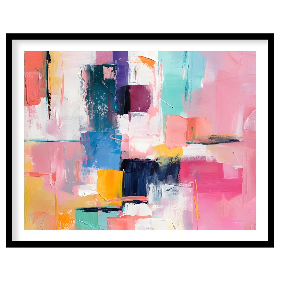 This abstract painting is a vibrant explosion of color and texture. The artist employs a bold palet… for house