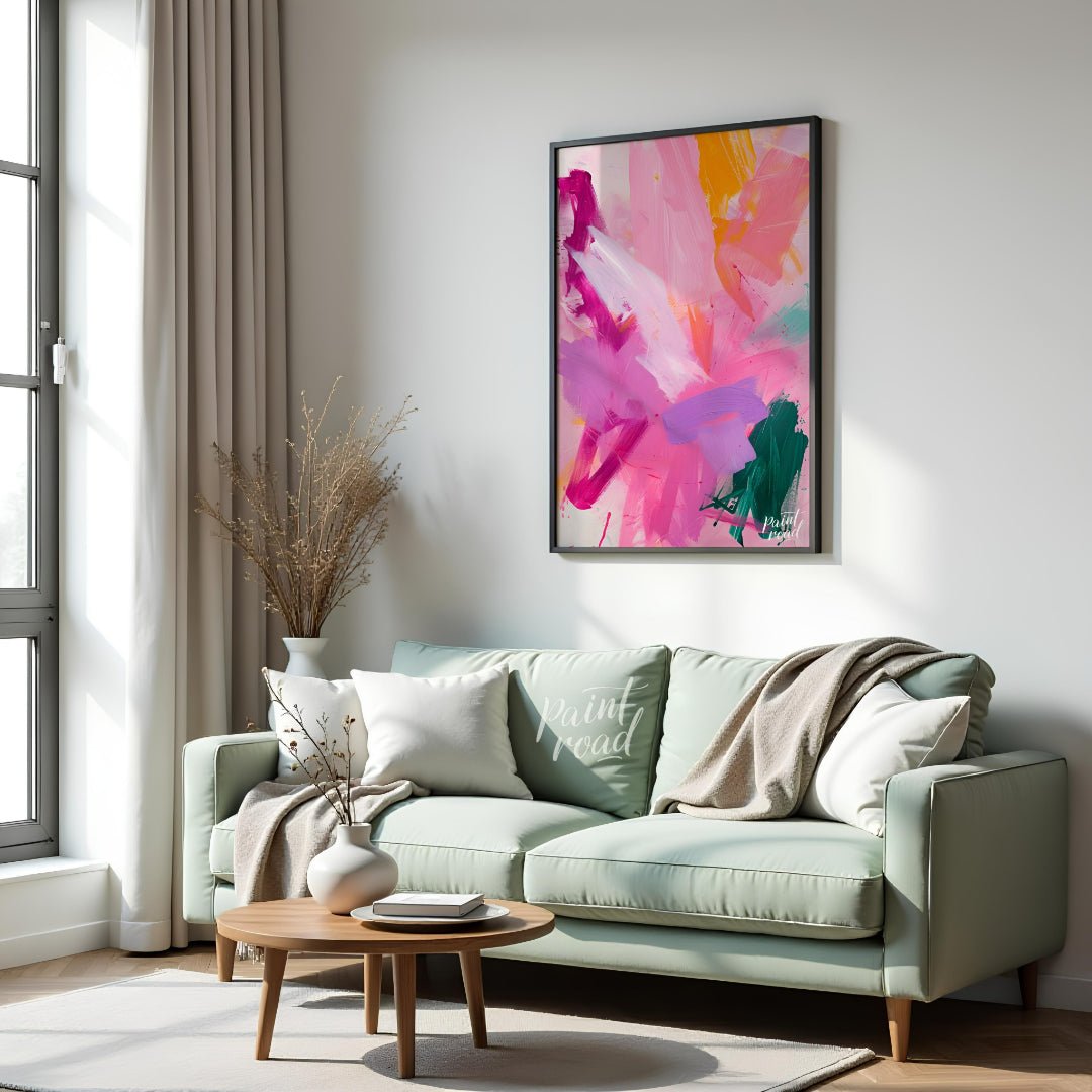 This vibrant abstract painting explodes with a symphony of colors, featuring bold brushstrokes of p… for living room