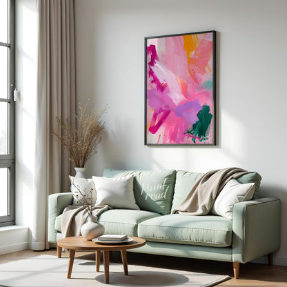 This vibrant abstract painting explodes with a symphony of colors, featuring bold brushstrokes of p… for living room