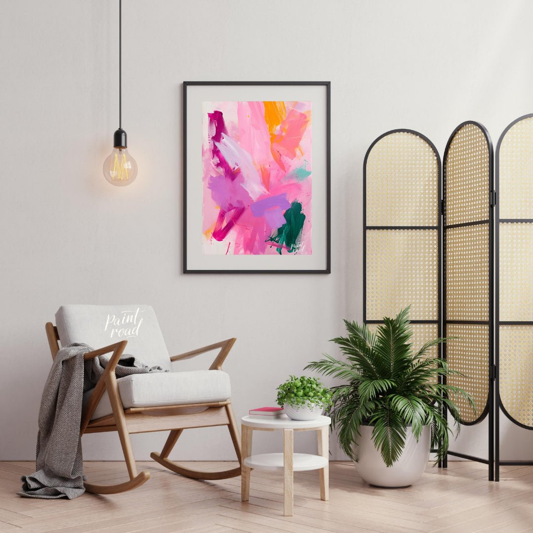 This vibrant abstract painting explodes with a symphony of colors, featuring bold brushstrokes of p… for living room
