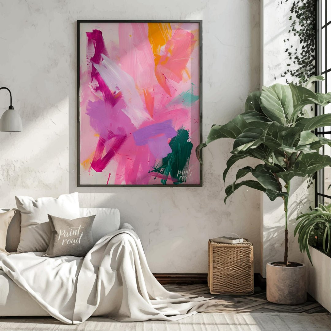 This vibrant abstract painting explodes with a symphony of colors, featuring bold brushstrokes of p… for living room