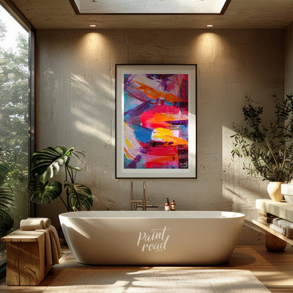 This beautiful painting is an explosion of vibrant colors and dynamic textures. Bold brushstrokes o… for bathroom