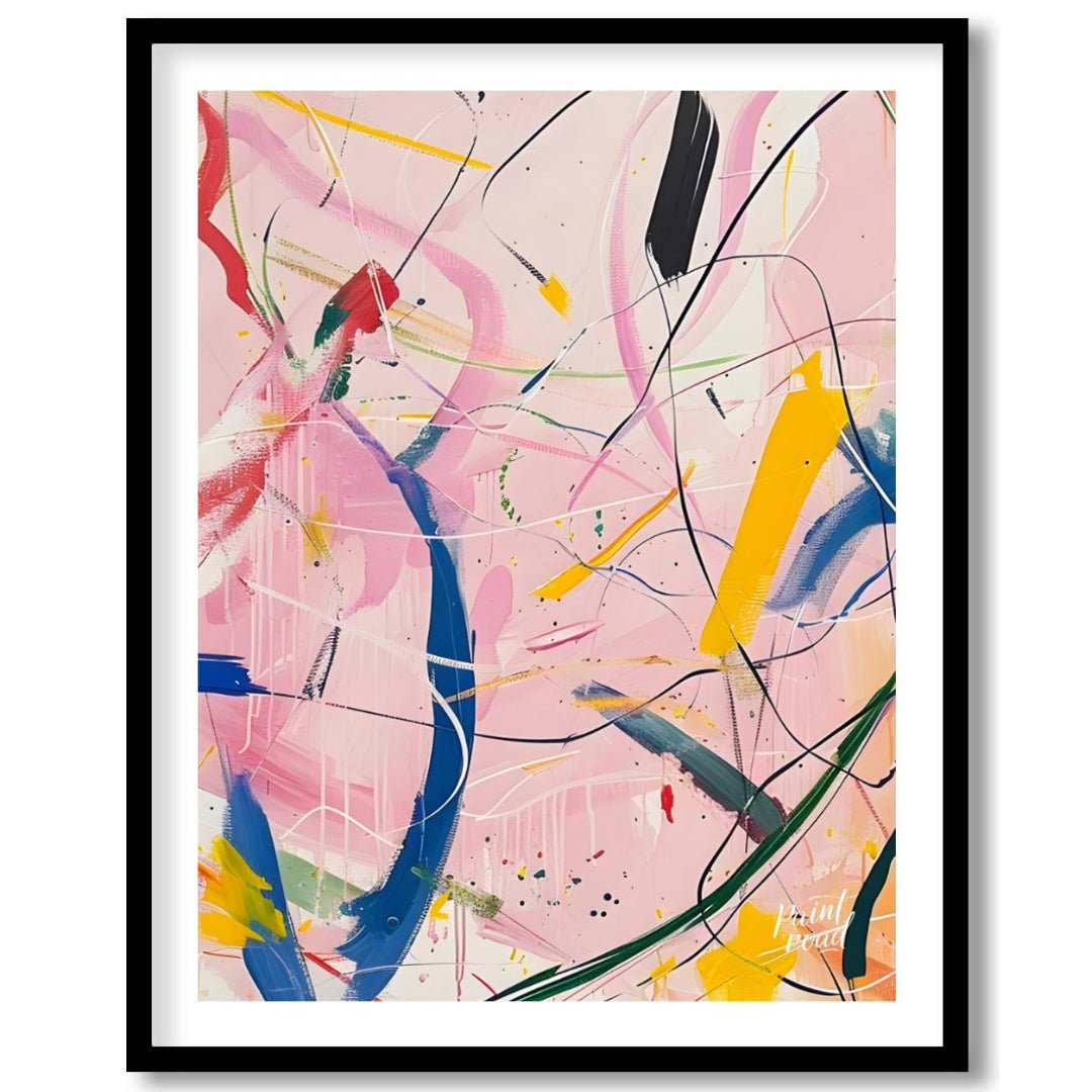 This abstract expressionist painting explodes with energy and movement. A vibrant array of colors, … for area