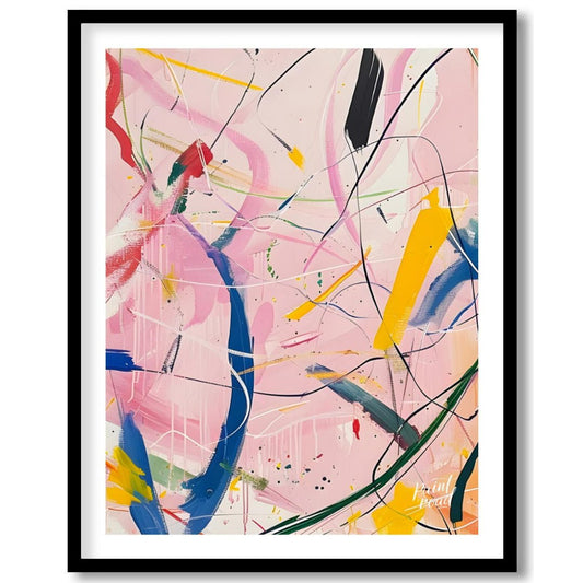This abstract expressionist painting explodes with energy and movement. A vibrant array of colors, … for area