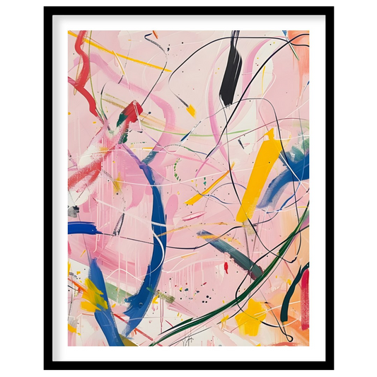This abstract expressionist painting explodes with energy and movement. A vibrant array of colors, … for area