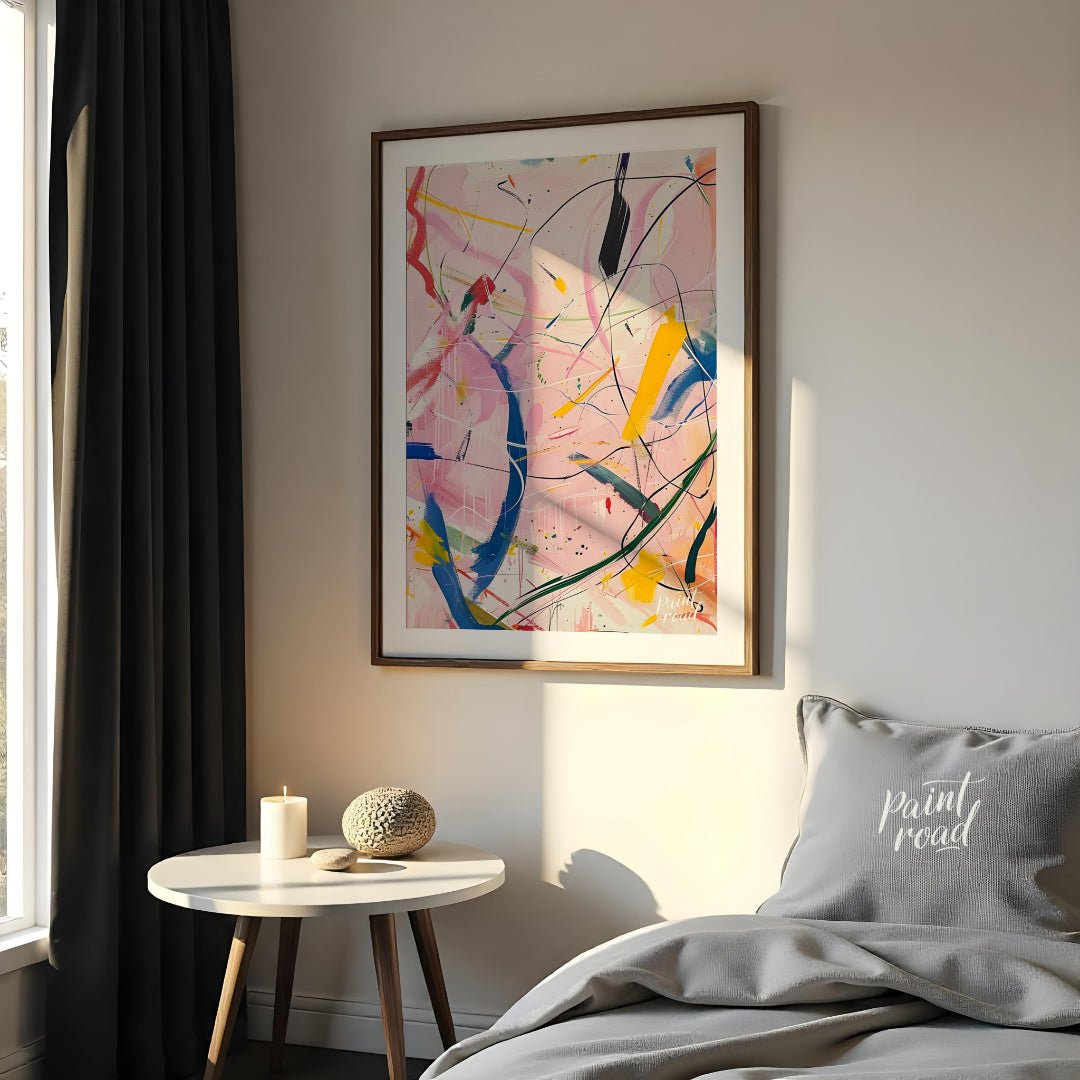 This abstract expressionist painting explodes with energy and movement. A vibrant array of colors, … for bedroom
