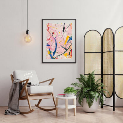 This abstract expressionist painting explodes with energy and movement. A vibrant array of colors, … for living room