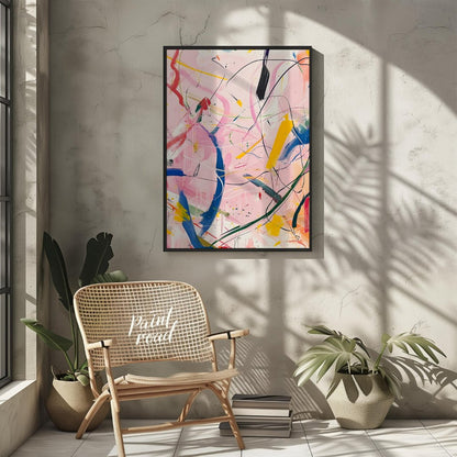 This abstract expressionist painting explodes with energy and movement. A vibrant array of colors, … for living room