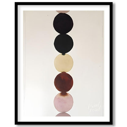 """Chromatic Column"" presents a minimalist composition featuring a vertical stack of colored circl… for space