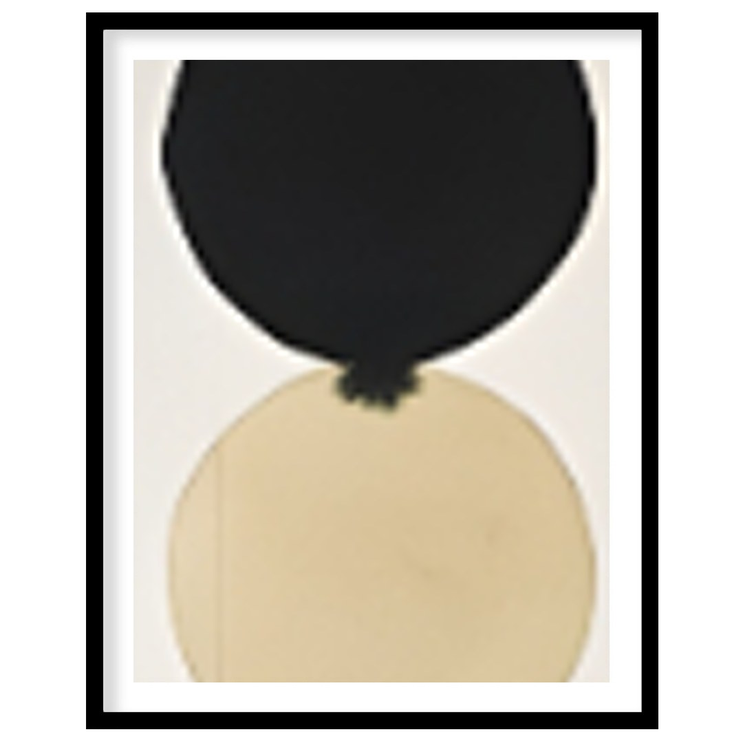 """Chromatic Column"" presents a minimalist composition featuring a vertical stack of colored circl… for space