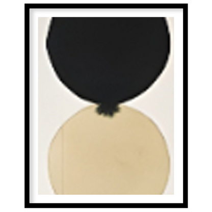 """Chromatic Column"" presents a minimalist composition featuring a vertical stack of colored circl… for space