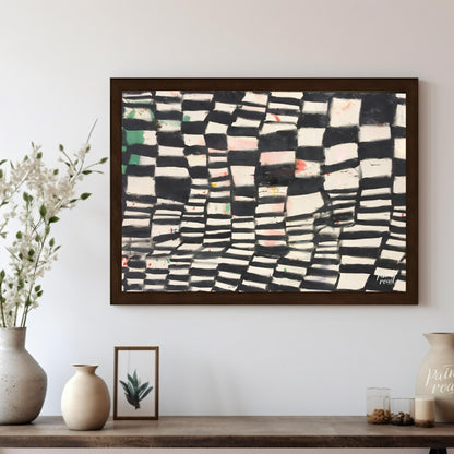 """Chromatic Grid"" presents a dynamic abstract pattern featuring a grid-like structure with altern… for other