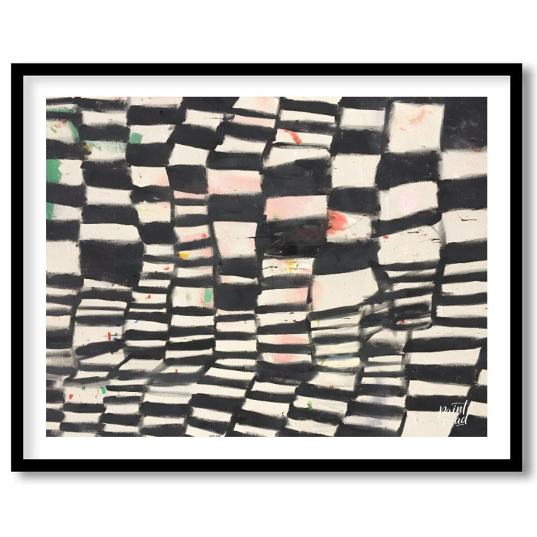 """Chromatic Grid"" presents a dynamic abstract pattern featuring a grid-like structure with altern… for space