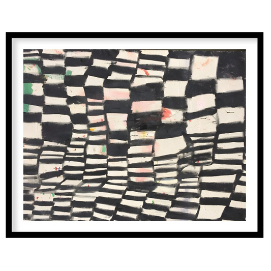 """Chromatic Grid"" presents a dynamic abstract pattern featuring a grid-like structure with altern… for space