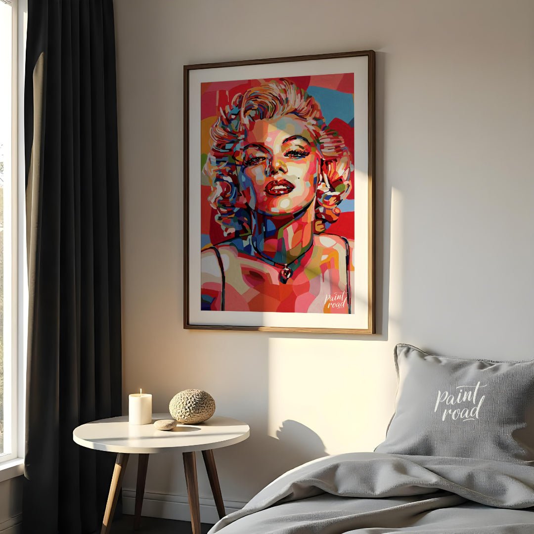 This vibrant painting reimagines the iconic Marilyn Monroe in a bold, contemporary style. The artis… for bedroom
