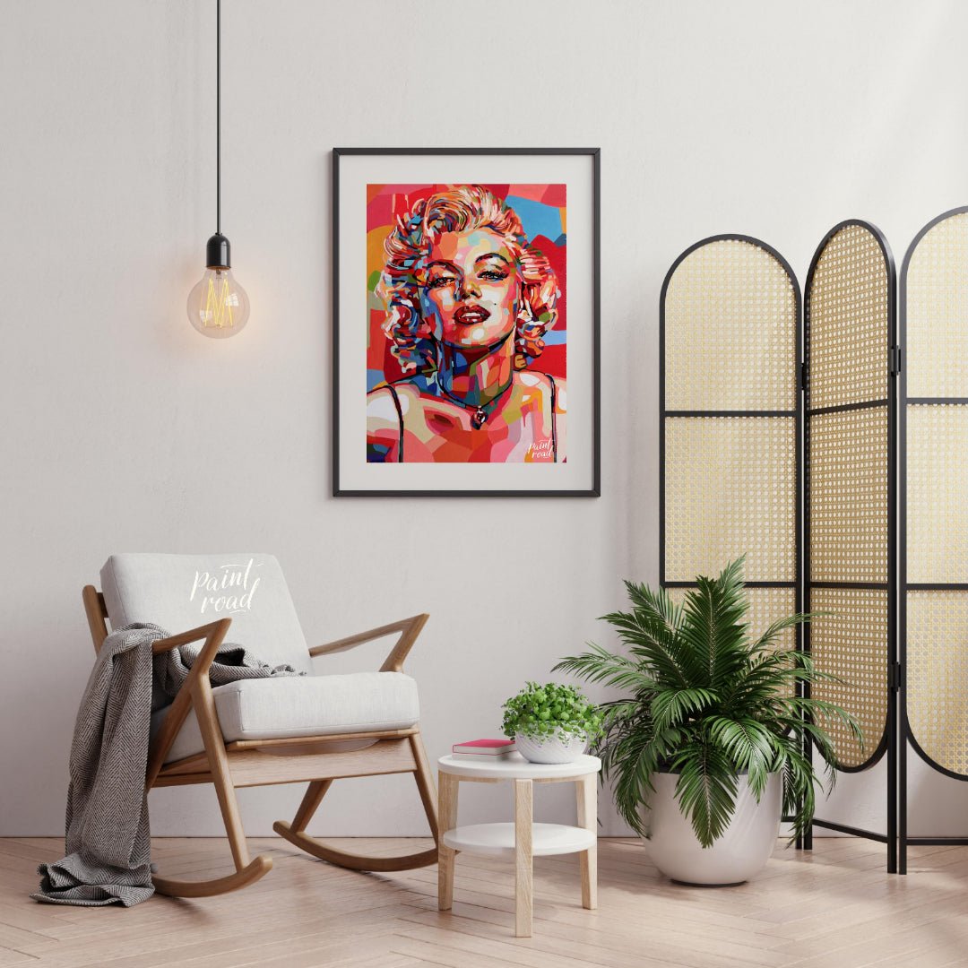 This vibrant painting reimagines the iconic Marilyn Monroe in a bold, contemporary style. The artis… for living room