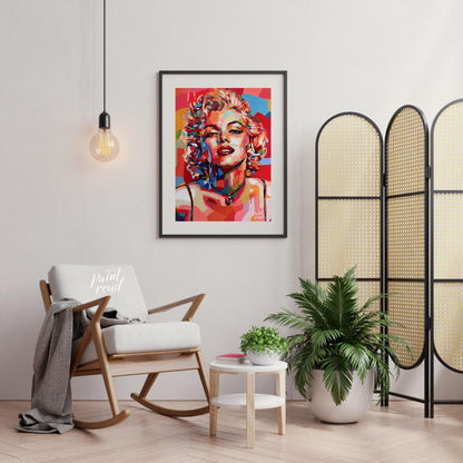 This vibrant painting reimagines the iconic Marilyn Monroe in a bold, contemporary style. The artis… for living room
