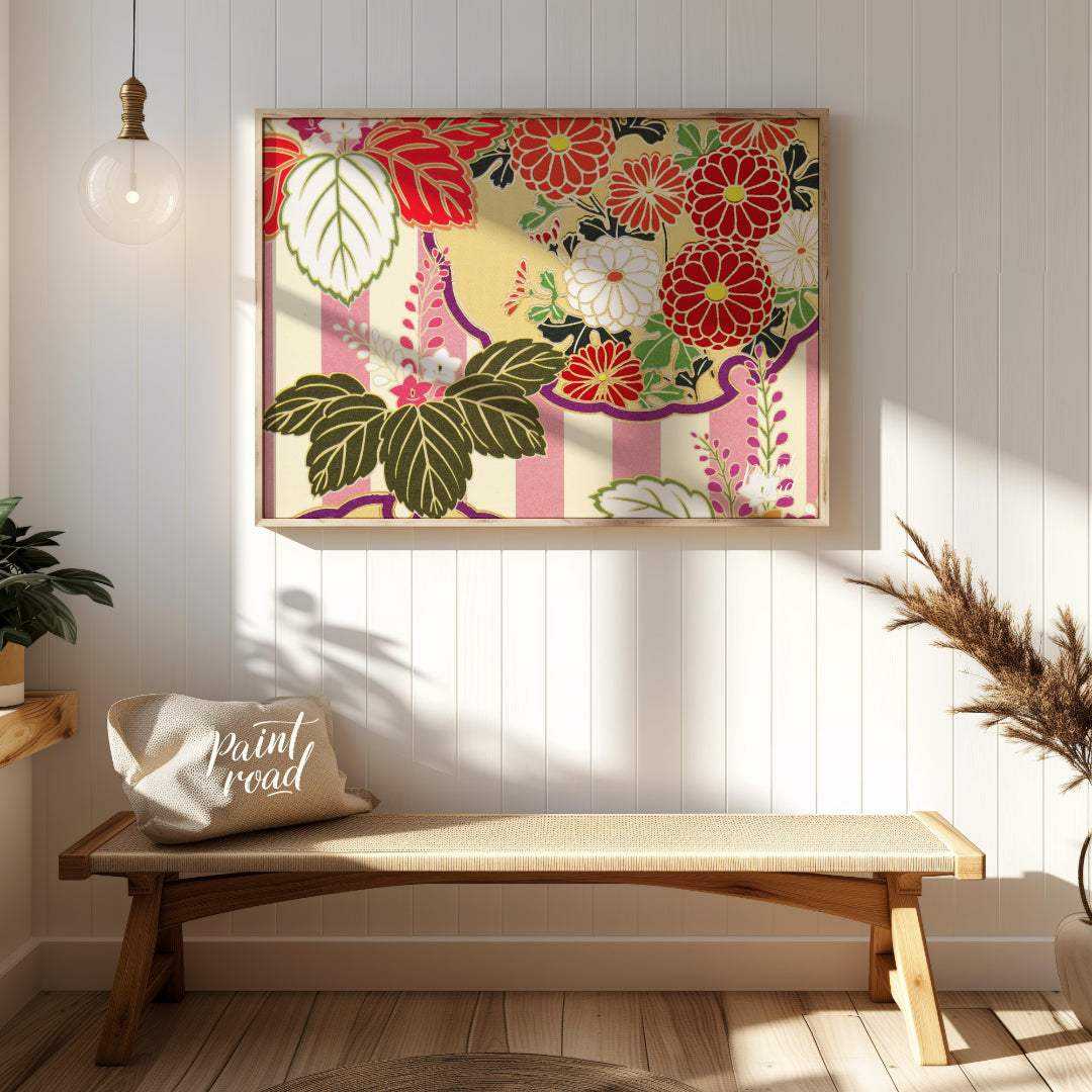 This artwork presents a detailed, stylized pattern reminiscent of traditional Japanese kimono desig… for entryway
