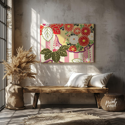 This artwork presents a detailed, stylized pattern reminiscent of traditional Japanese kimono desig… for entryway