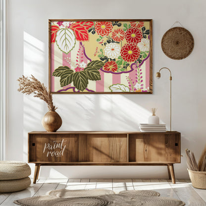 This artwork presents a detailed, stylized pattern reminiscent of traditional Japanese kimono desig… for living room