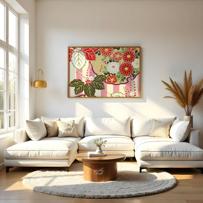 This artwork presents a detailed, stylized pattern reminiscent of traditional Japanese kimono desig… for living room