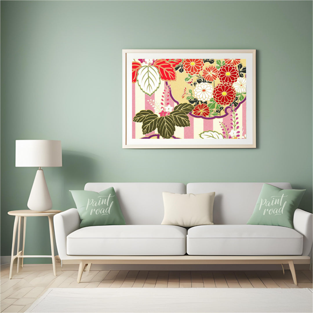 This artwork presents a detailed, stylized pattern reminiscent of traditional Japanese kimono desig… for living room