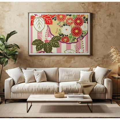 This artwork presents a detailed, stylized pattern reminiscent of traditional Japanese kimono desig… for living room