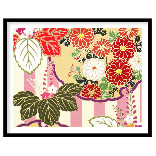 This artwork presents a detailed, stylized pattern reminiscent of traditional Japanese kimono desig… for place