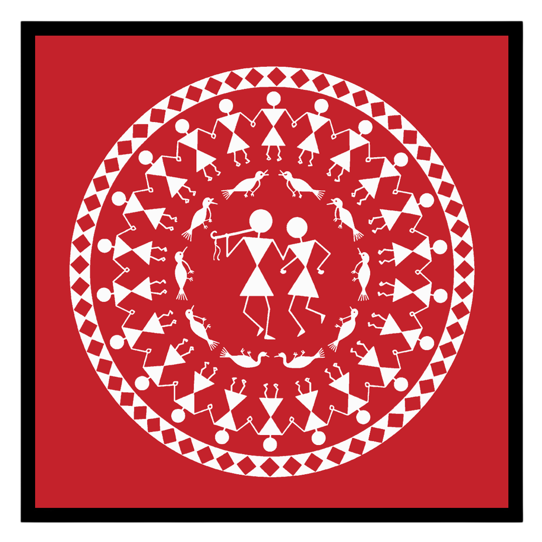 Immerse yourself in the rhythmic harmony of this Warli art piece, where figures encircle in a dance for gallery