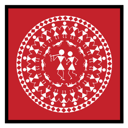 Immerse yourself in the rhythmic harmony of this Warli art piece, where figures encircle in a dance for gallery