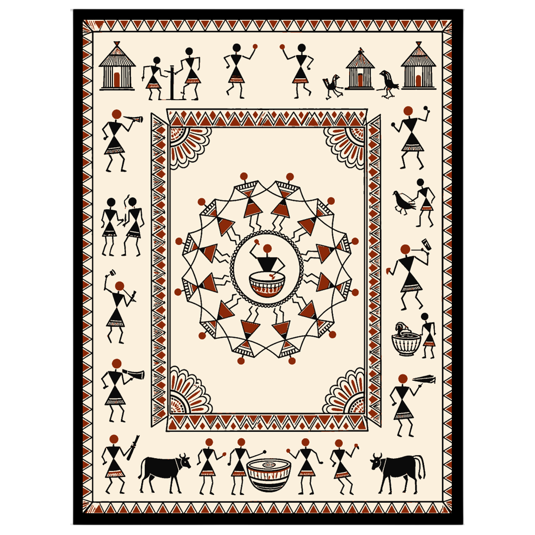 Immerse yourself in the rhythmic elegance of this Warli Village Dance Mandala, where traditional for area