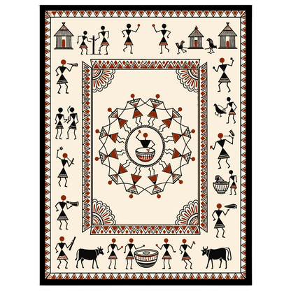 Immerse yourself in the rhythmic elegance of this Warli Village Dance Mandala, where traditional for area