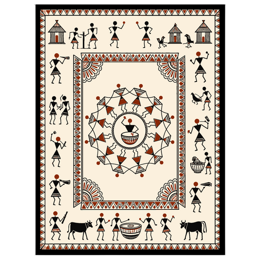 Immerse yourself in the rhythmic elegance of this Warli Village Dance Mandala, where traditional for area