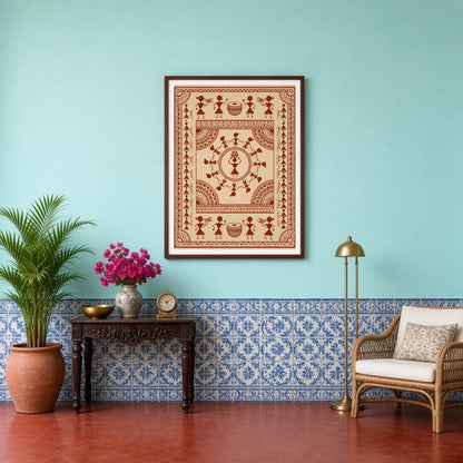 Immerse yourself in the vibrant energy of traditional Warli Art with this captivating piece. for Entrance