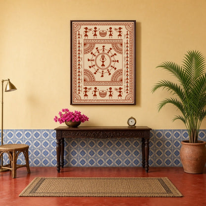 Immerse yourself in the vibrant energy of traditional Warli Art with this captivating piece. for Hallway