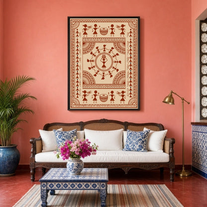 Immerse yourself in the vibrant energy of traditional Warli Art with this captivating piece. for Living Room