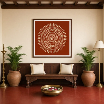Embrace the rhythmic beauty of traditional Warli art with this captivating mandala. Intricate dance for Entrance