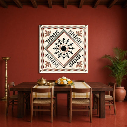 Embrace the rhythmic harmony of rural life with this exquisite Warli art piece, showcasing a for Dining