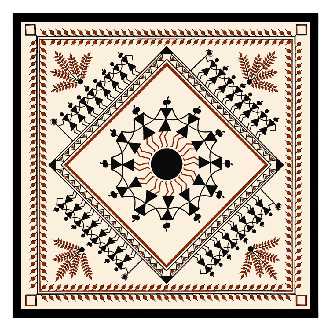 Embrace the rhythmic harmony of rural life with this exquisite Warli art piece, showcasing a for space