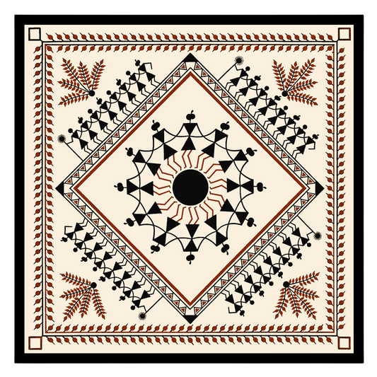 Embrace the rhythmic harmony of rural life with this exquisite Warli art piece, showcasing a for space